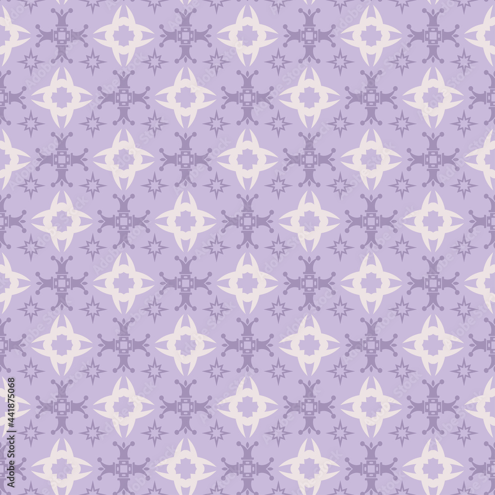 Modern background pattern with decorative ornaments on purple backdrop, wallpaper. Seamless pattern, texture. Vector image