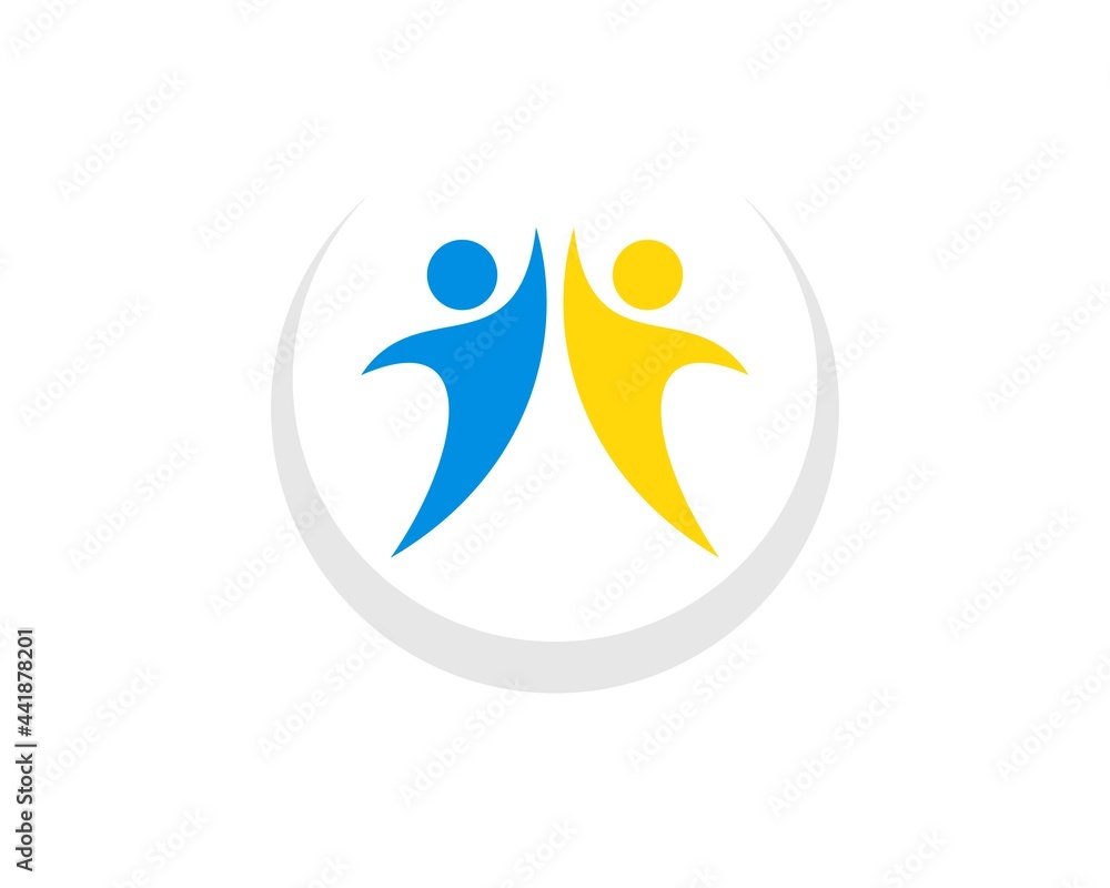 Twin success people jumping in circle shape Twin success people jumping in circle shape