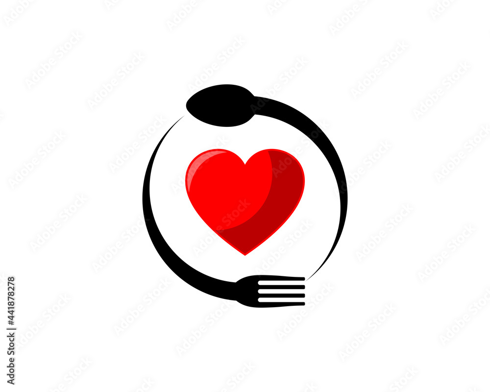 Circular fork and spoon with love in the middle Circular fork and spoon with love in the middle