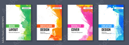 Watercolor A4 booklet colourful cover bundle set with paint splash