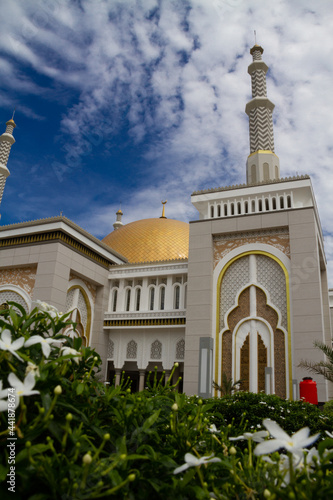 al-falah mosque tower, mempawah, west borneo, indonesia. shoot from low angle
