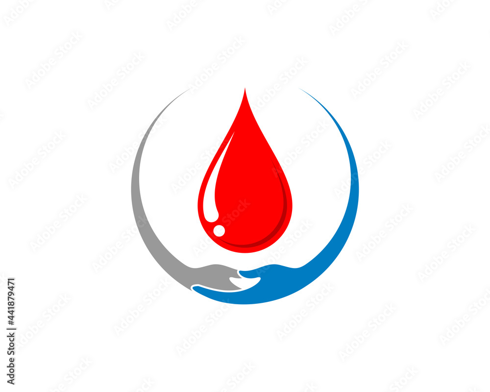 Take hand with human blood droplet in the middle Take hand with human blood droplet in the middle