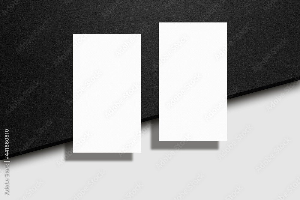 Realistic blank vertical business card illustration for mockup. 3D rendering. Realistic blank vertical business card illustration for mockup. 3D rendering.