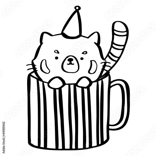Cute Cat in a cup, Outline style illustration for web, wedsite, application, presentation, Graphics design, branding, etc.