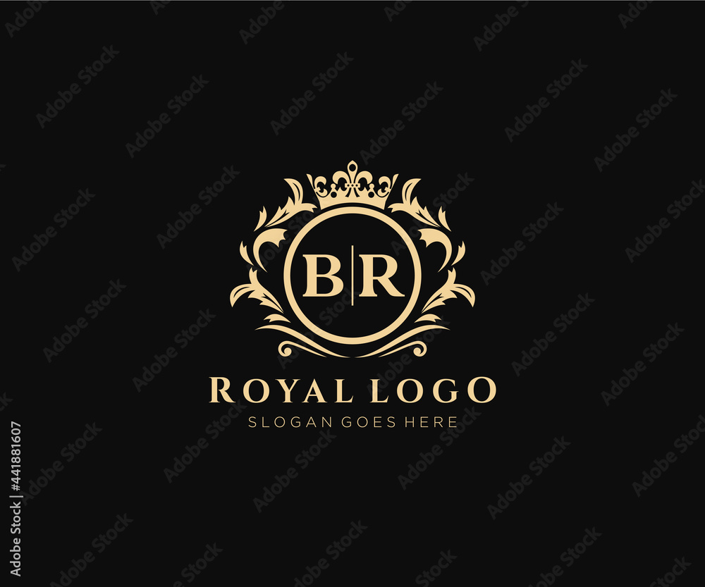 Initial BR Letter Luxurious Brand Logo Template, for Restaurant, Royalty, Boutique, Cafe, Hotel, Heraldic, Jewelry, Fashion and other vector illustration. - obrazy, fototapety, plakaty 