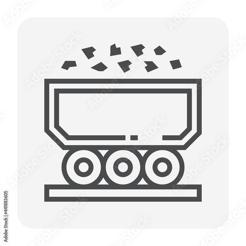 Rail freight wagons transport vector icon. That bulk trolley, cart or container. For logistics transportation industry to delivery goods, cargo or material from mine i.e. iron ore and coal. 64x64 px.
