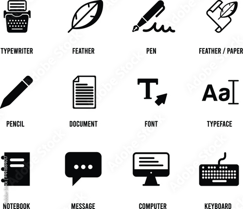 Minimalist writing and typing icon set