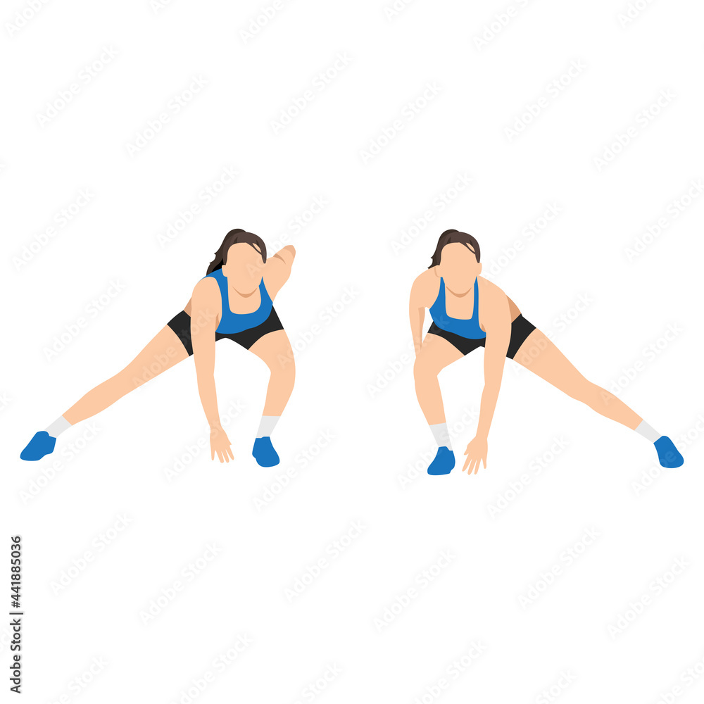 Obraz premium Woman doing Skater lunges exercise. Flat vector illustration isolated on white background