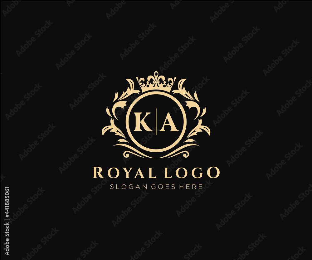 Initial KA Letter Luxurious Brand Logo Template, for Restaurant, Royalty, Boutique, Cafe, Hotel, Heraldic, Jewelry, Fashion and other vector illustration. - obrazy, fototapety, plakaty 