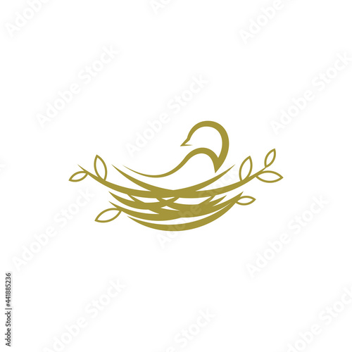 bird nest vector logo illustration. animal nature home symbol.