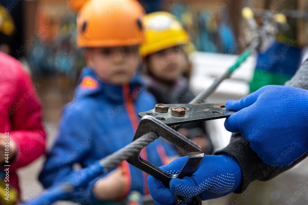 Close-up of a metal piece for rope climbing. Close-up of a metal piece for rope climbing.