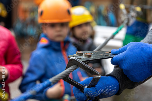 Fotografie Close-up of a metal piece for rope climbing.