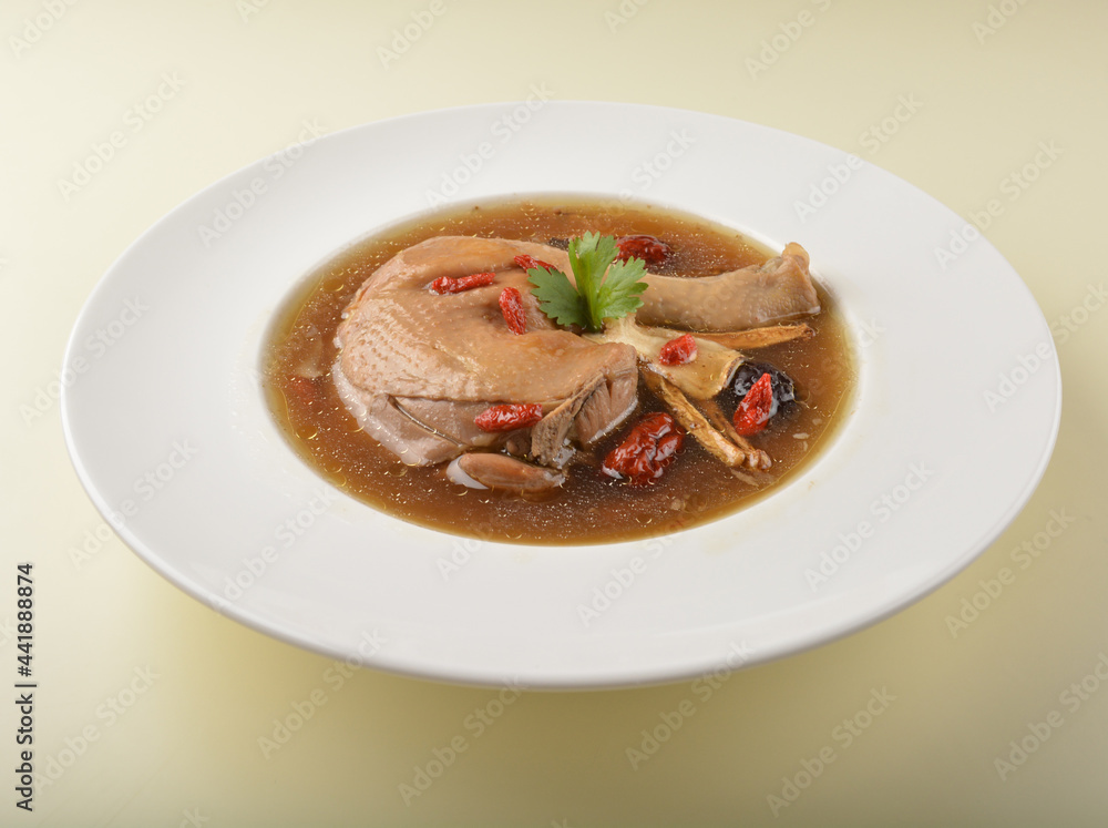 chef double boiled herbal chicken leg soup with steam white rice asian healthy halal menu chef double boiled herbal chicken leg soup with steam white rice asian healthy halal menu