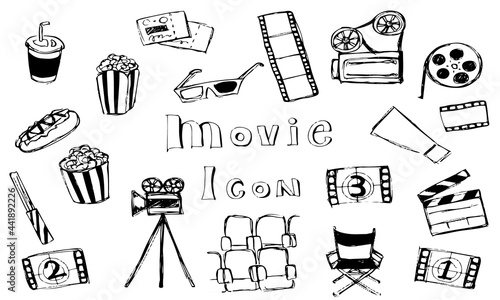 映画の線画イラストセット