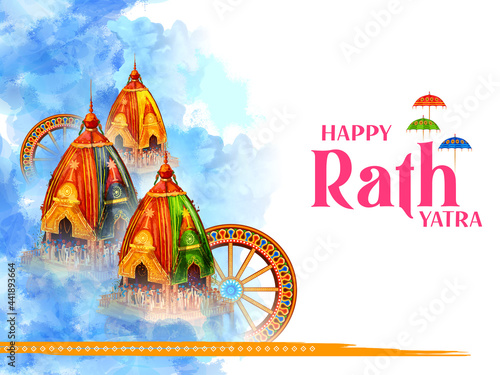Lord Jagannath, Balabhadra and Subhadra on annual Rathayatra in Odisha festival background