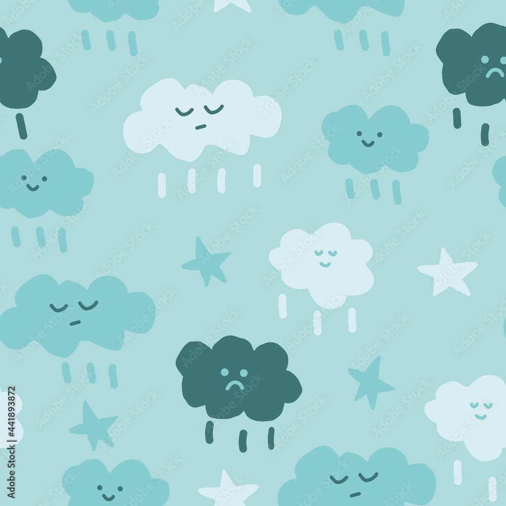 clouds seamless pattern. hand drawn doodle. cute baby print for textiles nurseri room, wrapping paper, wallpaper.
