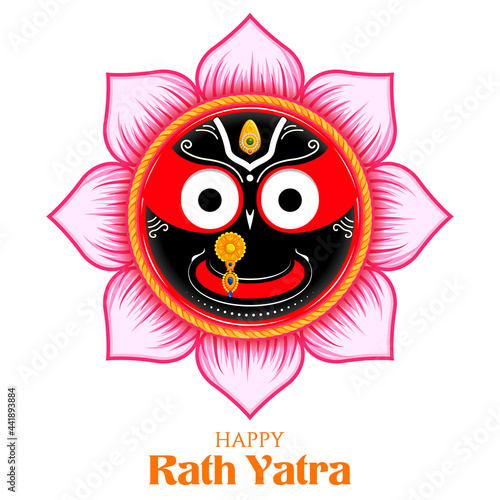 Lord Jagannath, Balabhadra and Subhadra on annual Rathayatra in Odisha festival background