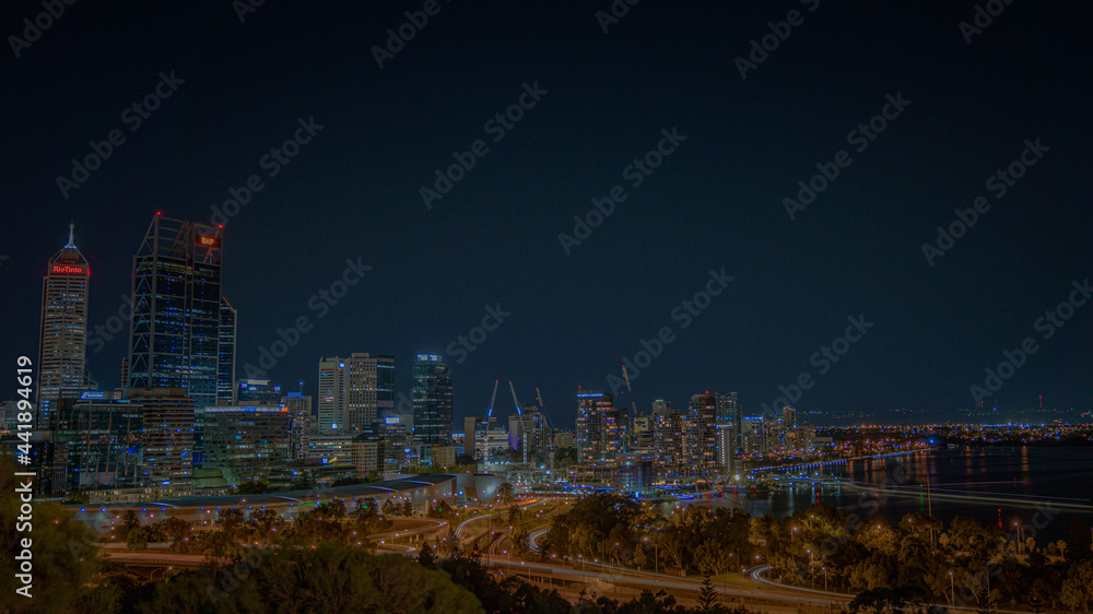 Fototapeta premium Perth CBD Skyline long exposure night from Kings Park