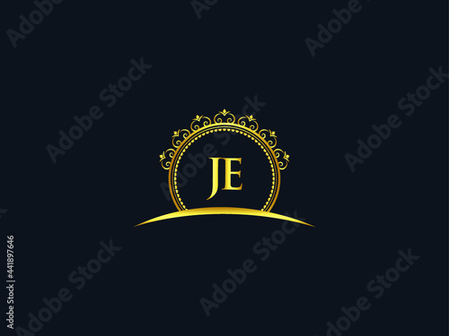 Letter JE Logo, luxury je logo icon vector for modern Hotel, Heraldic, Jewelry, Fashion, Royalty With Gold Color Image Design photo