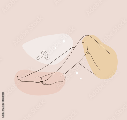 Laser epilation and cosmetology. Female smooth legs. Hair removal procedure. Skin care and SPA concept. Vector Illustration of elegant feet in a trendy minimalist style. Linear logo.