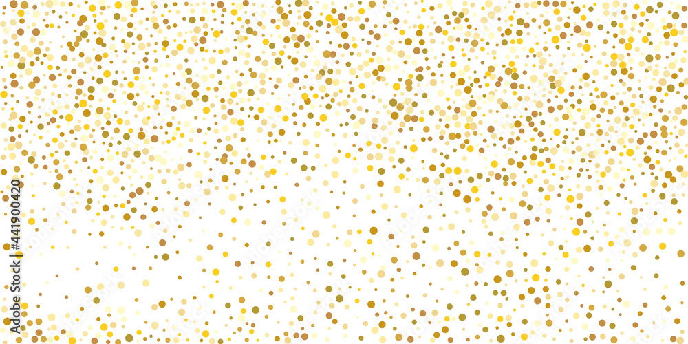 Golden glitter confetti on a white background.  Illustration of a drop of shiny particles. Decorative element. Element of design. Vector illustration, EPS 10.