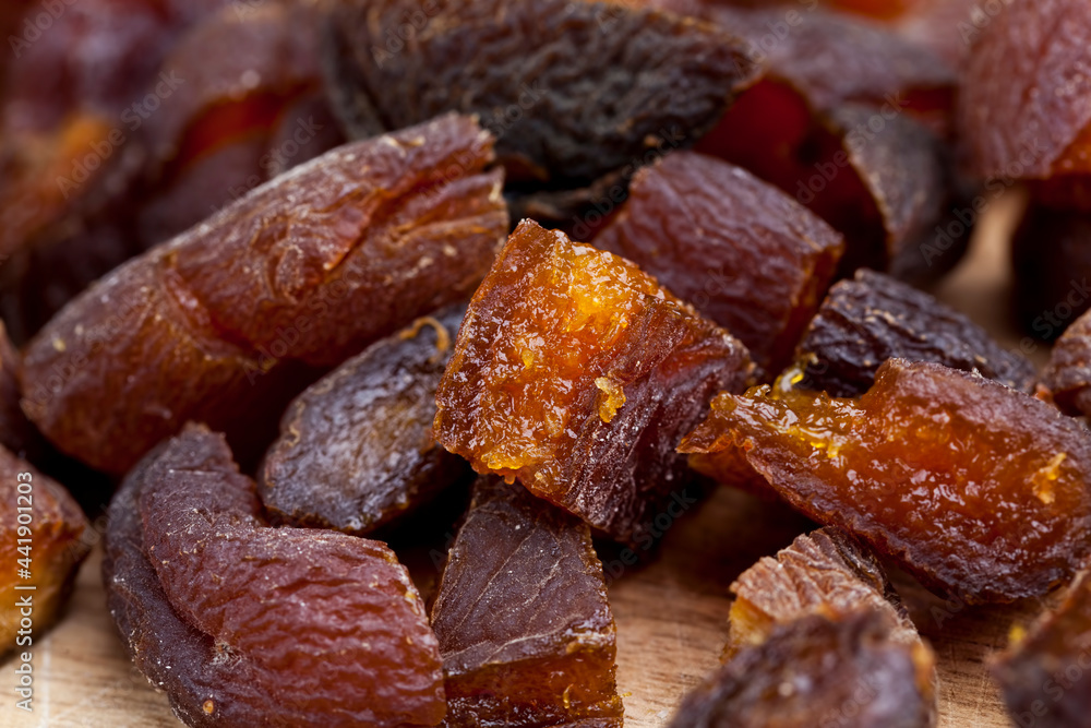 dried apricot fruits cut into pieces during cooking
