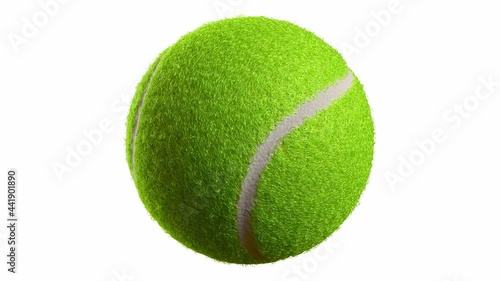 Tennis ball rolling looping video with no logo or text. Isolated on white background. Tennis ball rolling with alpha channel 3d 4K