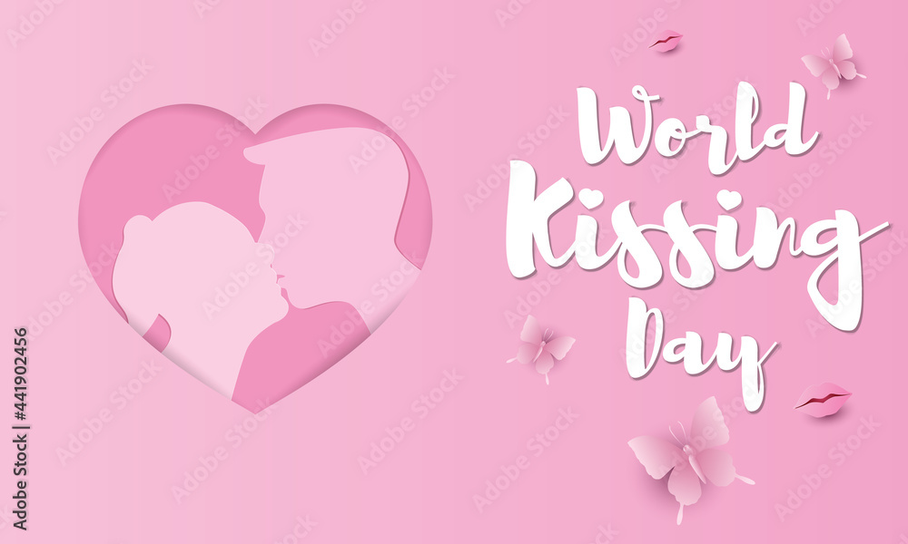 World Kiss Day. Valentine's Day. Beautiful couple is kissing. 