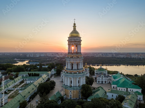 Kiev Pechersk Lavra at dawn. Clear morning. Aerial drone view. © Sergey