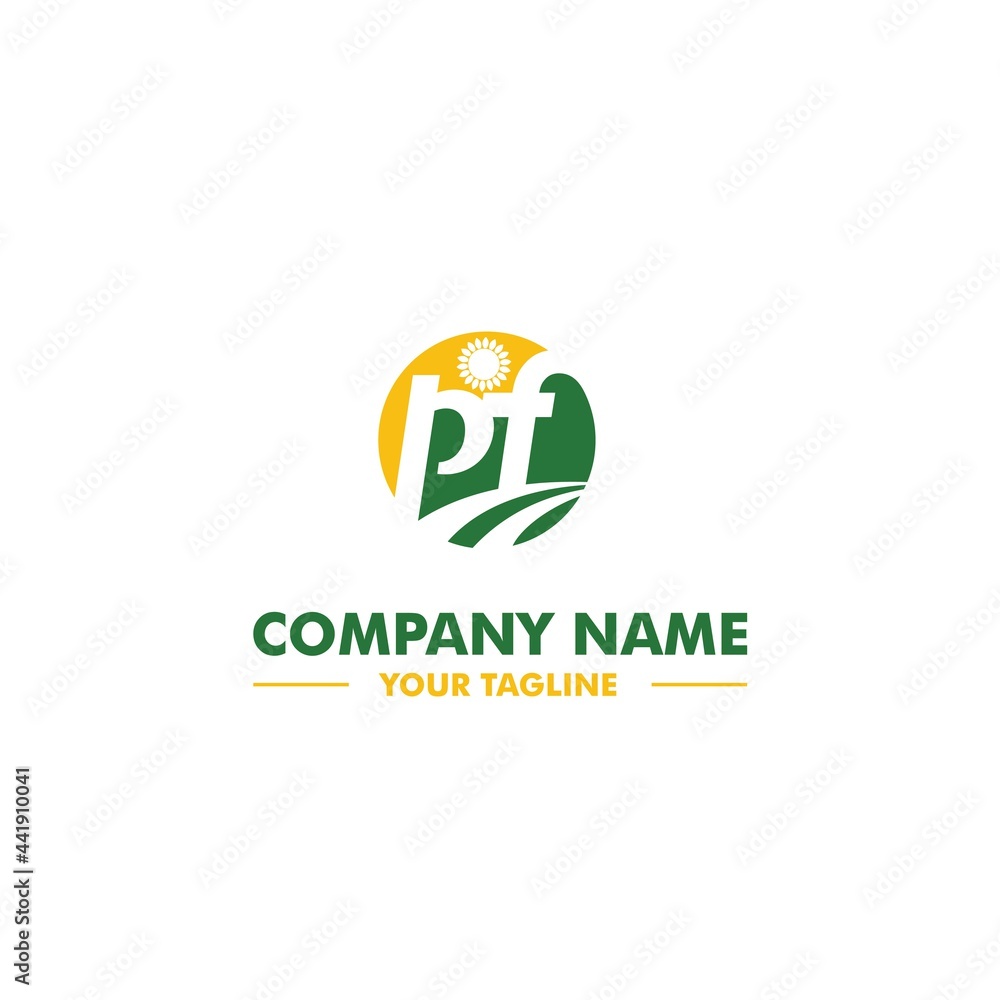 Green and Yellow Farm with Wheat and Sun Flower Logo Vector