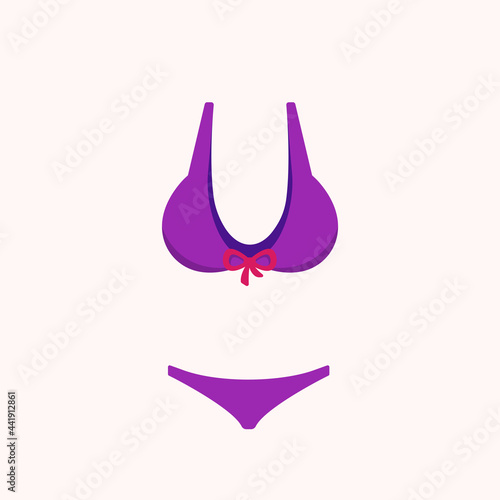 Summer tie front bikini top beach swimsuit. Colorful swimsuit. On a white background. Women's beach swimsuit. Vector illustration in cartoon style