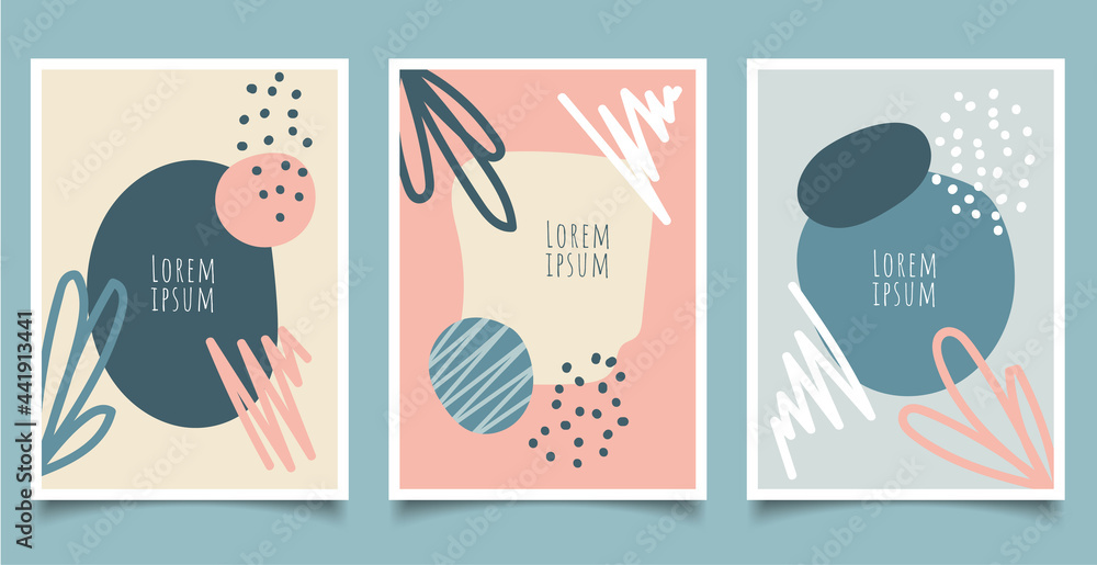 Set of cover brochure template abstract hand drawn pattern organic shapes with line pastel color background
