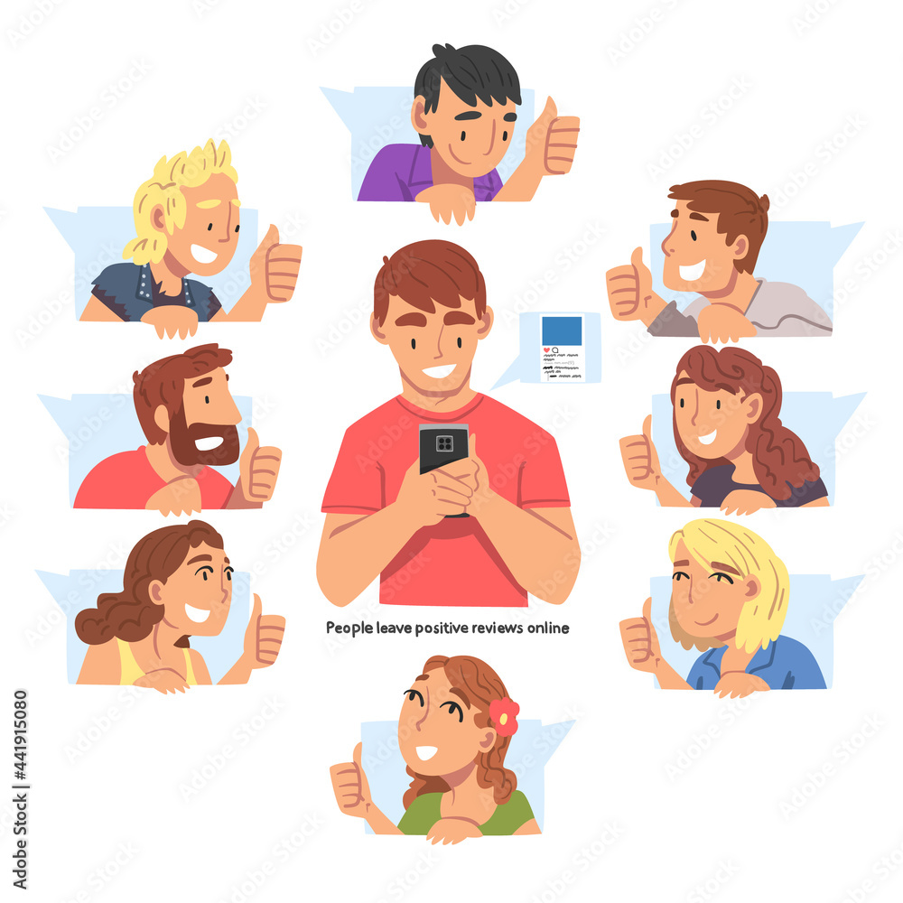 Followers Giving Likes on Social Media, Teenagers Giving Thumb Up Showing their Approval Set Cartoon Vector Illustration Followers Giving Likes on Social Media, Teenagers Giving Thumb Up Showing their Approval Set Cartoon Vector Illustration