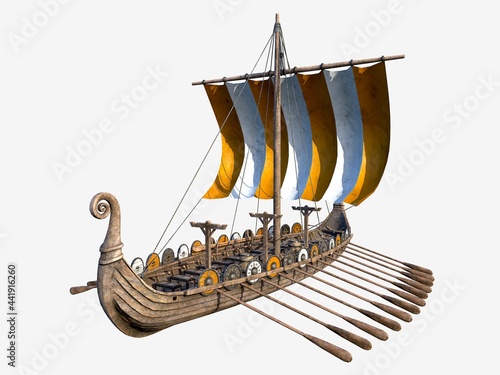 Isolated Viking Ship on White Background 3D Illustration