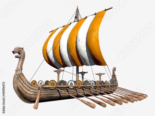 Isolated Viking Ship on White Background 3D Illustration photo