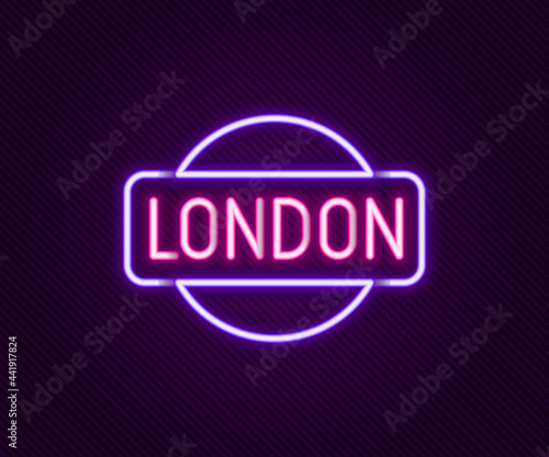 Glowing neon line London sign icon isolated on black background. Colorful outline concept. Vector