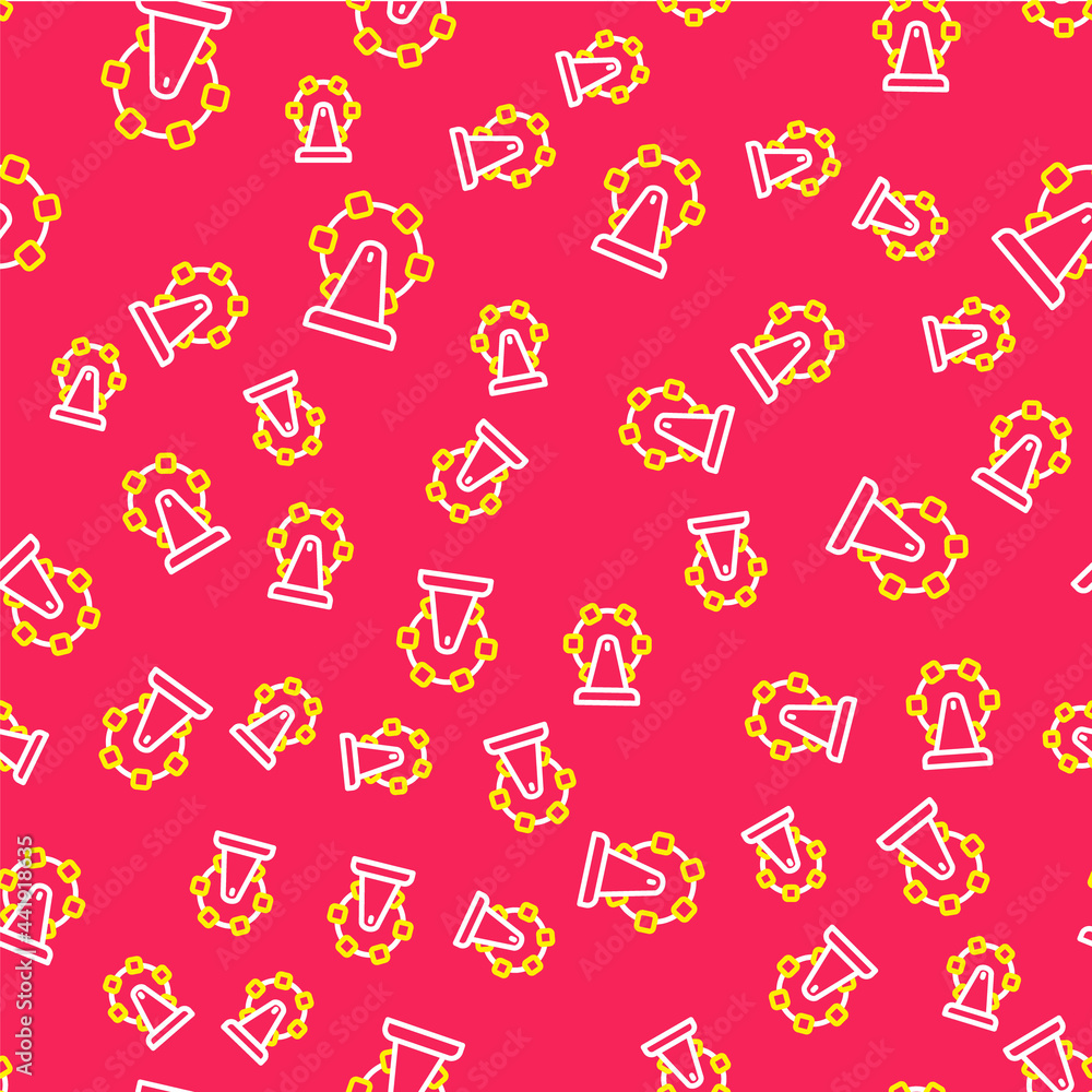 Line Ferris wheel icon isolated seamless pattern on red background. Amusement park. Childrens entertainment playground, recreation park. Vector Line Ferris wheel icon isolated seamless pattern on red background. Amusement park. Childrens entertainment playground, recreation park. Vector