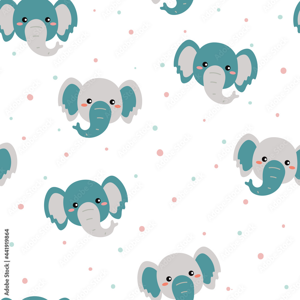 Seamless pattern with cute cartoon elephant for fabric print, textile, gift wrapping paper. colorful vector for textile, flat style