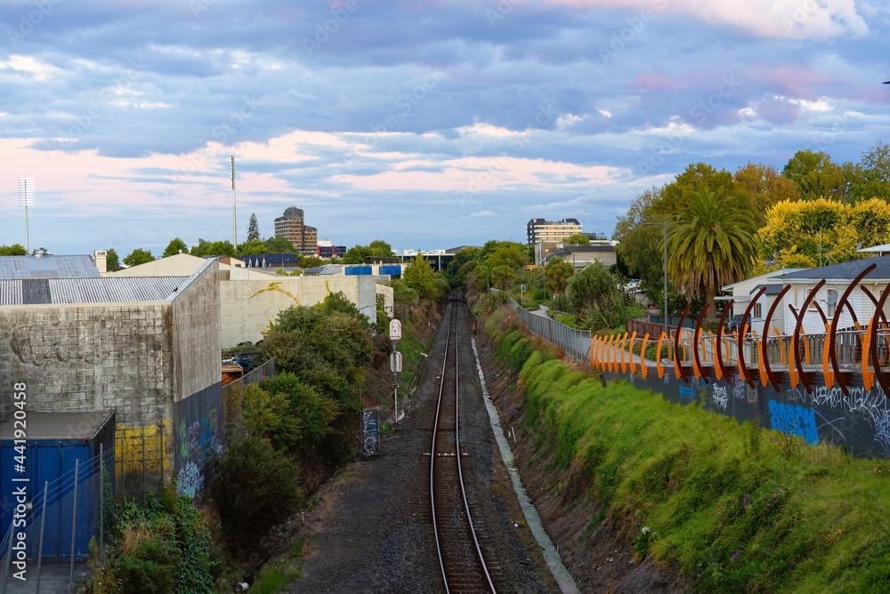 Railroad track leading to Hamilton Central in New Zealand