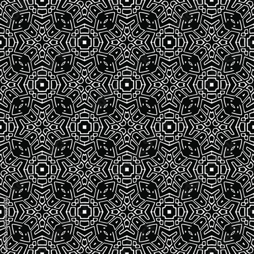  Abstract Flower Tiles Seamless Vector Pattern Design. Black and white pattern. 