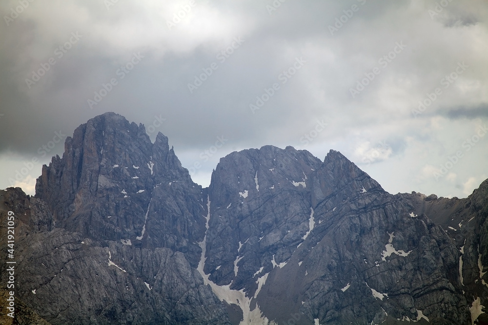 Peaks in the Sella group in the Dolomiltes, a mountain range in northeastern Italy Peaks in the Sella group in the Dolomiltes, a mountain range in northeastern Italy
