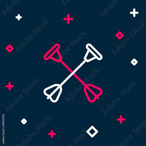 Line Arrow with sucker tip icon isolated on blue background. Colorful outline concept. Vector