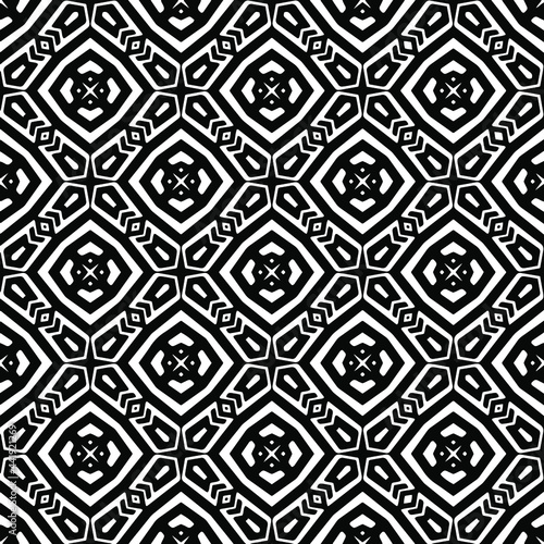 Abstract Flower Tiles Seamless Vector Pattern Design. Black and white pattern.