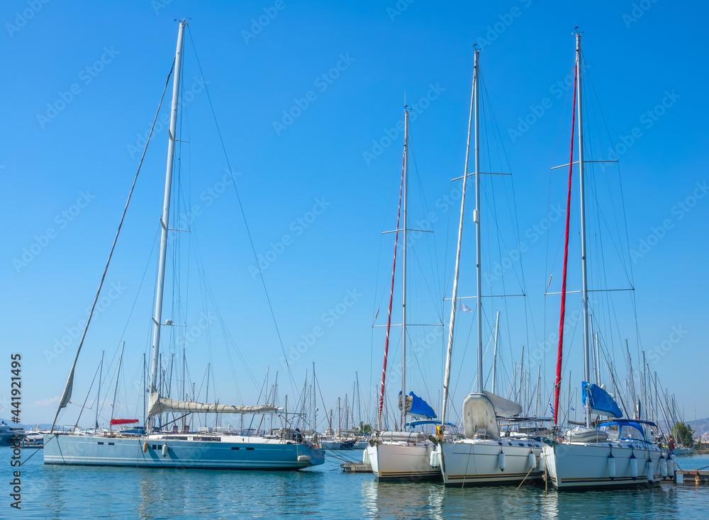 Large Sailing Yachts in the Yacht Marina on a Sunny Summer Day