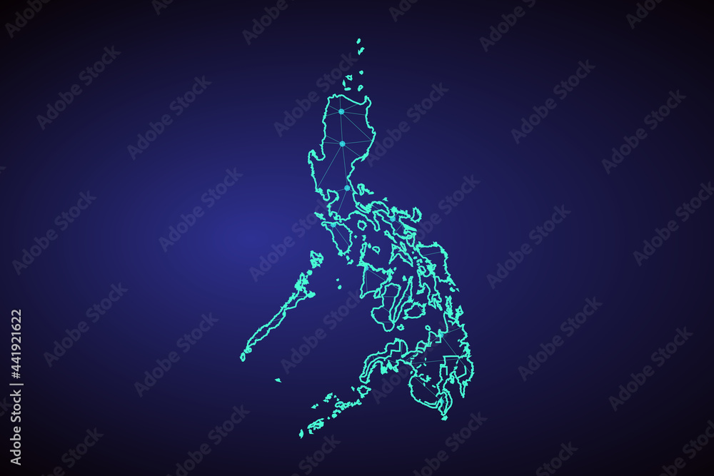 Map of Philippines. Wire frame 3D mesh polygonal network line, design sphere, dot and structure. communications map of Philippines. Vector Illustration EPS10. - Vector