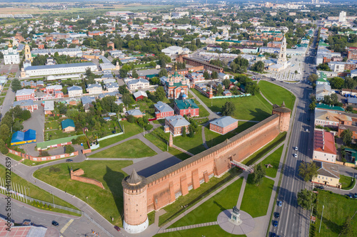 Aerial view of historical part of Kolomna town at sunny summer day. Moscow Oblast, Russia.