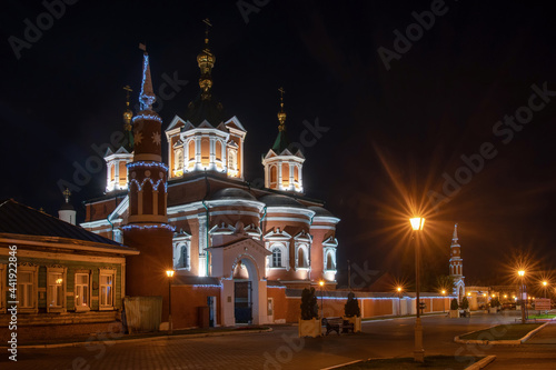 Night view of Holy Cross Cathedral (Krestovozdvizhensky cathedral, 1855) of Brusensky monastery. Kolomna, Moscow Oblast, Russia.