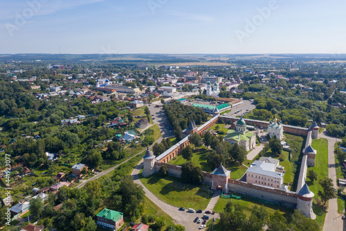 Aerial view of Zaraysk town and Kremlin at sunny day. Moscow Oblast  Russia.