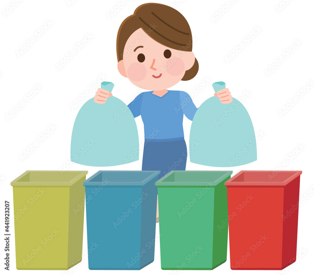 ゴミを分別して出す女性 マーク無し イラスト Stock Vector Adobe Stock