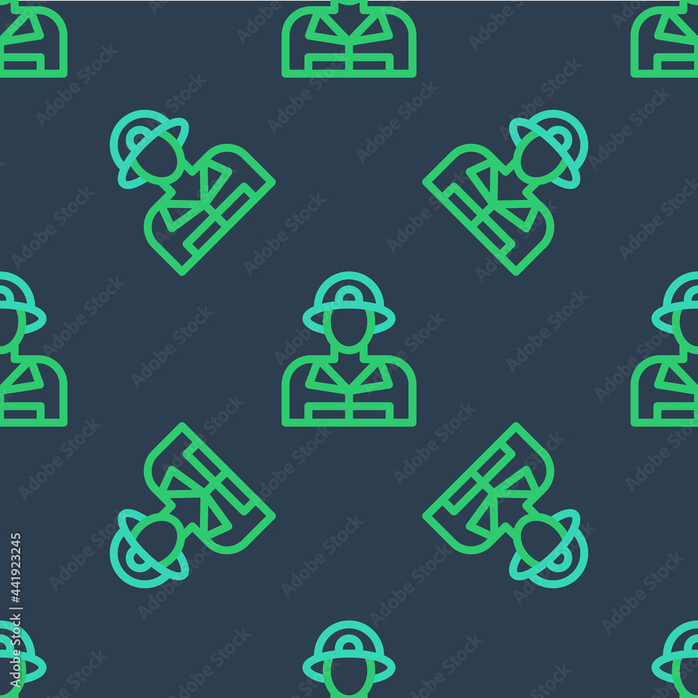 Line Firefighter icon isolated seamless pattern on blue background. Vector Line Firefighter icon isolated seamless pattern on blue background. Vector
